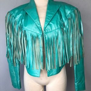 Vintage seafoam green fringe jacket
